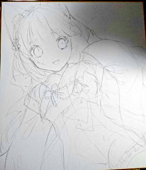 #水彩
狐ちゃん??狐娘のモチーフが好きなので何度でも描きます…!!
ラフ→線画→ベタ(影付け)→完成! 