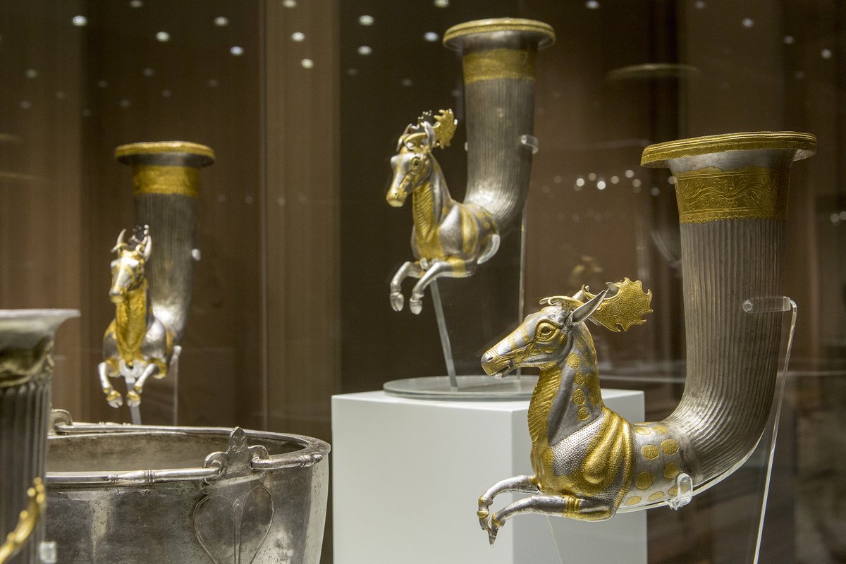 ThraceFNDN's tweet photo. The #rhyton is no doubt the most eccentric shape among the ceremonial vases used in Eastern Mediterranean during #Antiquity, and underwent a long evolutionary process.
📷 Silver rhytа with stag protomae | 3rd qr of the 4th c. BC from the #VassilBojkovCollection
#ancientart https://t.co/pMu9ScoD5G