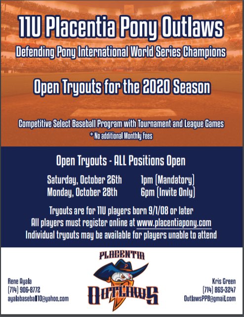 PlacentiaPony's tweet photo. Outlaws are ready to reload! Register for a tryout spot at https://t.co/LHpdIMs4yh https://t.co/9njyp3tMuT