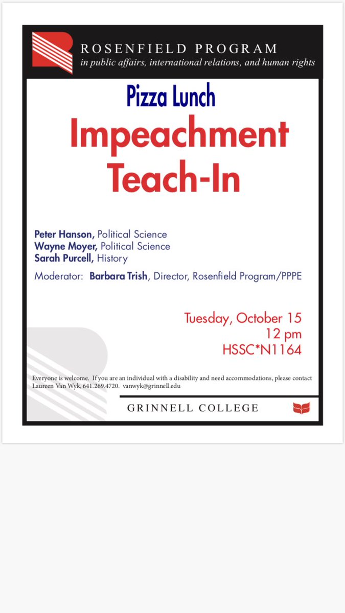 RosenfieldProg's tweet photo. Come to our Impeachment Teach-In today at noon! 🍕🍕 https://t.co/yVj1T7pmtJ
