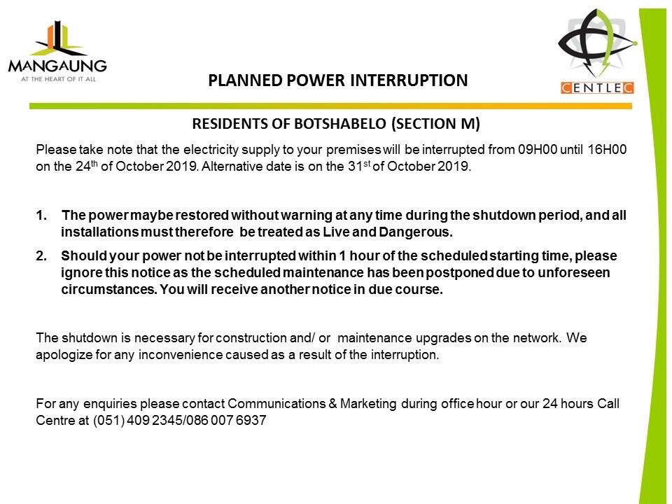Planned Power outage