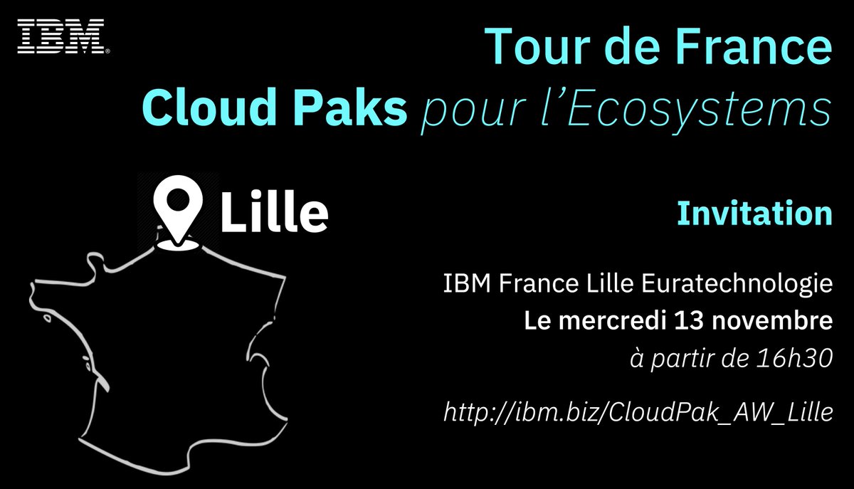Vous avez entendu parler des IBM Cloud Paks mais souhaitez en savoir plus et surtout comment ils peuvent aider vos clients ?
Alors rendez-vous dans les locaux d’IBM Lille pour rencontrer nos experts et leaders.