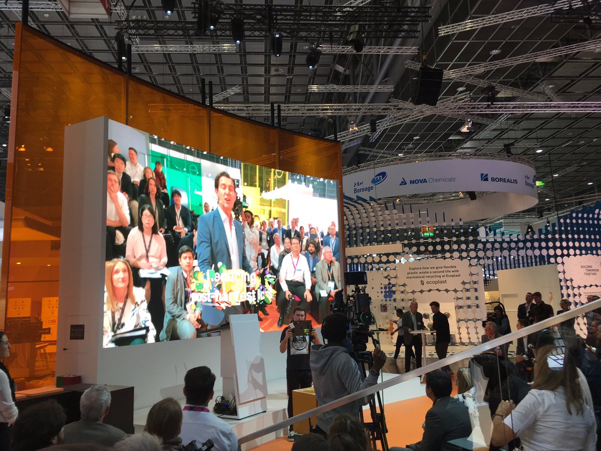 AliceSox's tweet photo. Wrapping up a sneak preview of the @covestro booth at #K2019. First impressions: big, bold, colorful, digital, interactive 😊🌈 Can’t wait to see it in full swing tomorrow! https://t.co/RFJyHtO6j2