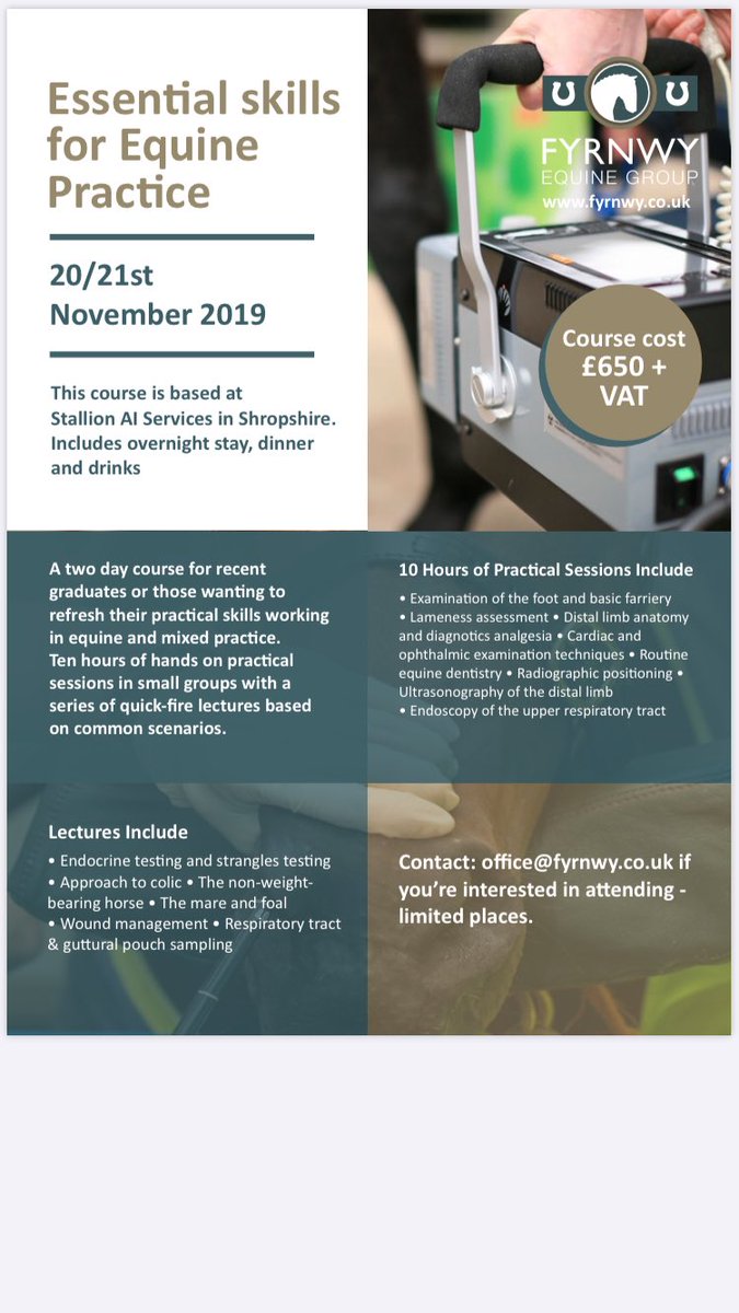 Spaces are filling up for our CPD. Don’t miss your chance. Call the office now to book in and not miss the opportunity to top up on everyday skills for an equine vet with 10 hours of practical sessions 01939 260251 #cpd <a href="/StallionAI/">Stallion AI Services</a> #fyrnwyequine