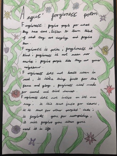 Ruswarpprimary's tweet photo. We are currently reflecting on our renewed Christian values. The Adventurers have written poems based on that of St. Paul 1 Corinthians 13:4-8, focusing on two of our school values: Friendship and Forgiveness. https://t.co/h3LPqE04pP