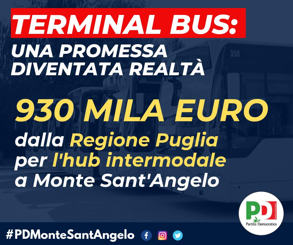 PD_MonteSAngelo's tweet image. TERMINAL BUS: UNA PROMESSA DIVENTATA REALTÀ

La Giunta Regionale ha finanziato, per un importo pari a 930.000 euro, la realizzazione di un hub intermodale nella nostra Città.

#terminalbus
#buonrisvegliomonte
#PDMonteSantAngelo

m.facebook.com/story.php?stor…