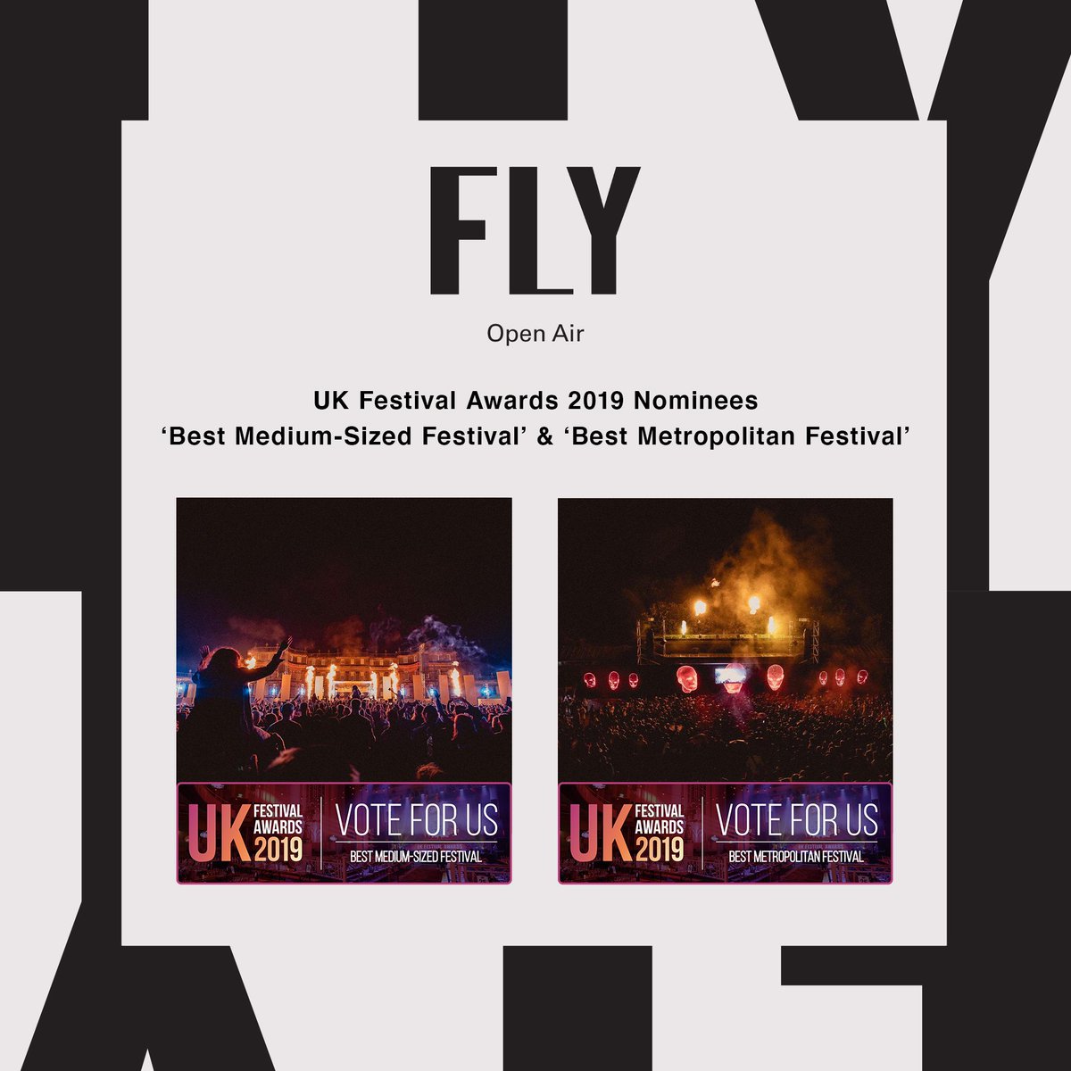 FLY Club (@flyclubparty) on Twitter photo Buzzing that <a href="/openairfly/">FLY Festival</a> has been nominated in The UK Festival Awards for ābest metropolitanā & ābest mediumā festival š
Please slam us a vote here: surveymonkey.co.uk/r/ukfa2019
Takes two seconds & you donāt need to fill all the sections out :) Buzzing that <a href="/openairfly/">FLY Festival</a> has been nominated in The UK Festival Awards for ābest metropolitanā & ābest mediumā festival š
Please slam us a vote here: surveymonkey.co.uk/r/ukfa2019
Takes two seconds & you donāt need to fill all the sections out :)