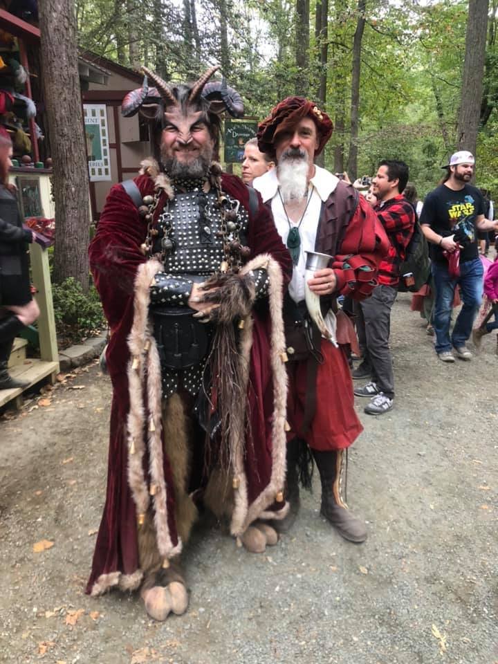 VCJonesIII's tweet photo. Ran into Krampus today at the MD Renaissance Festival!  We reminisced about the good ol' days of beating misbehaving kids while drinking large amounts of mead!  Good times all around! https://t.co/TODCVC3L23