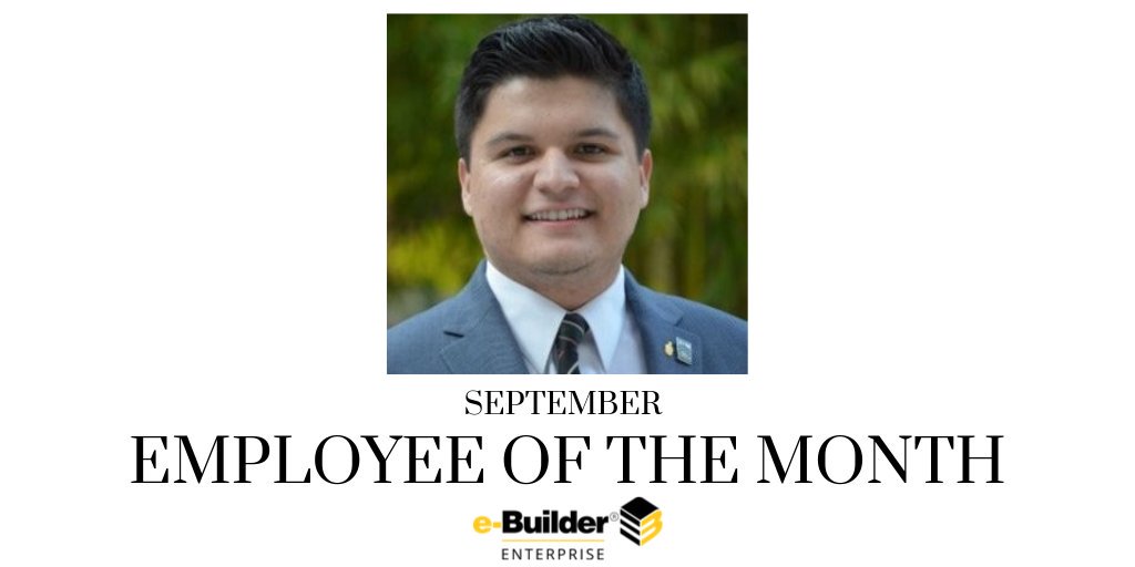 Congrats to our September Employee of the Month Andrew Mendez!

Thank you for your hard work &amp; dedication to go the extra mile for our organization, your coworkers, &amp; our customers!

Looking for success in your career life? Apply to join e-Builder! bit.ly/2nJ50PH