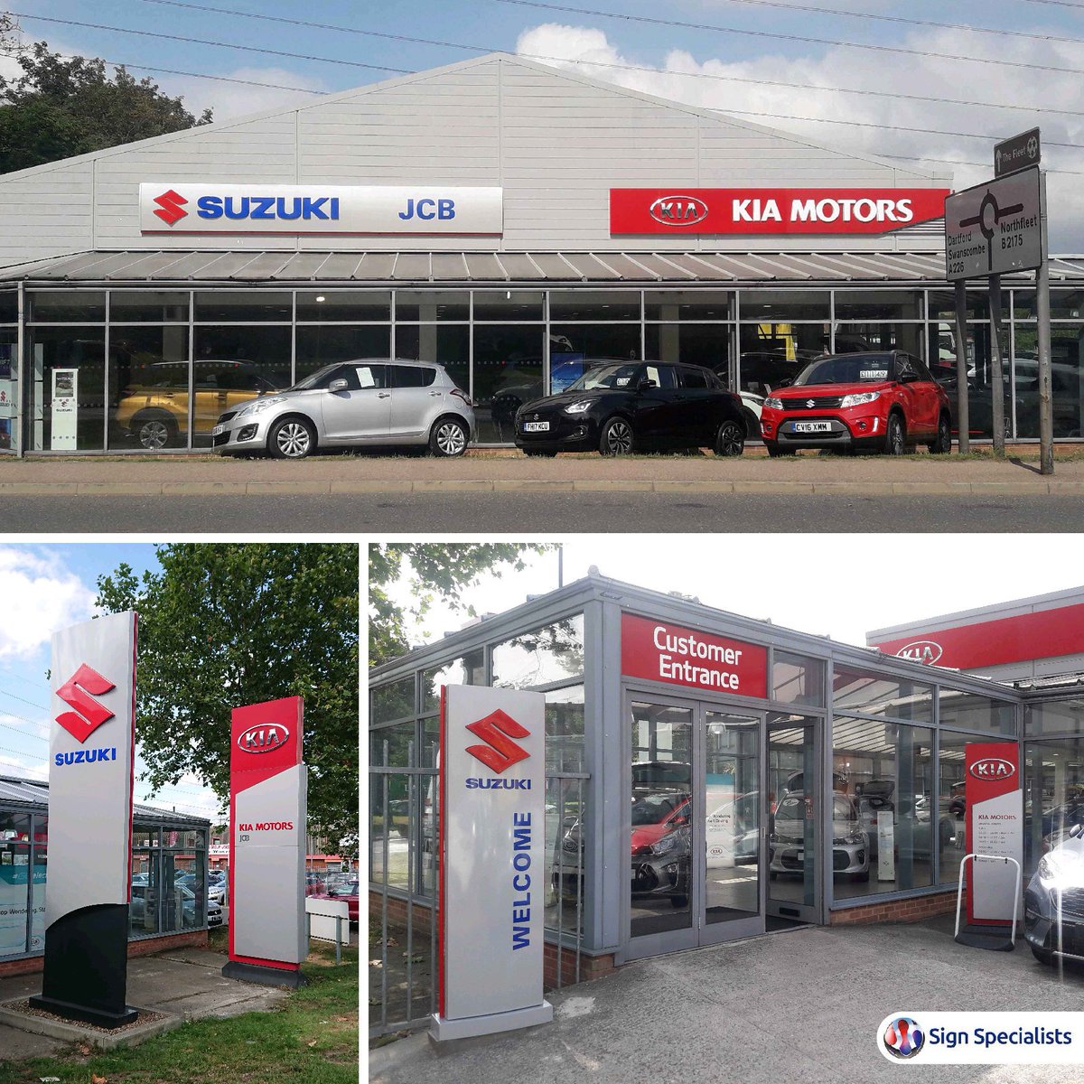 We've become one of the largest automotive signage manufacturers in the UK throughout over 70 years of trade experience! This recent installation for <a href="/SuzukiCarsUK/">SuzukiCarsUK</a> at JCB sits nicely next to another one of our signage schemes at <a href="/KiaUK/">Kia UK</a>. #Automotive #signs