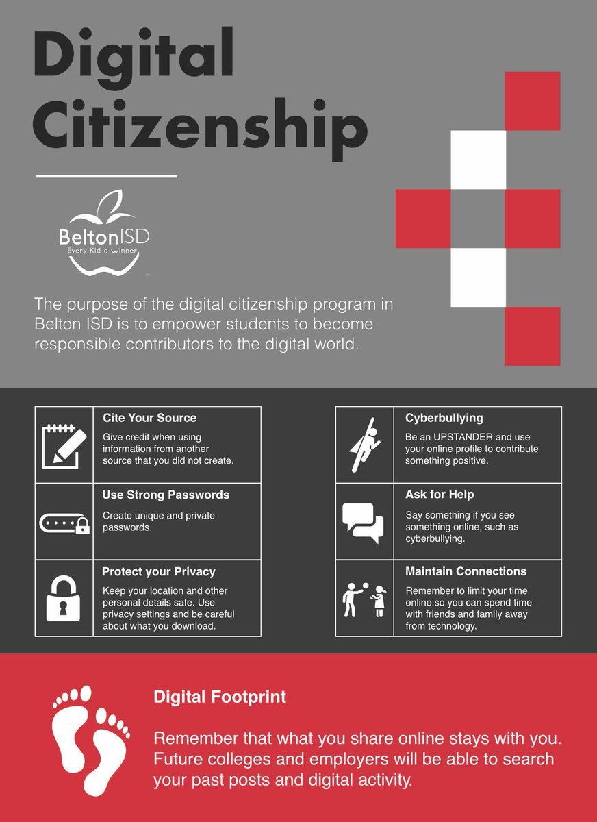 BeltonISD's tweet photo. This week is #DigitalCitizenship Week - a time to celebrate &amp; increase awareness about what it is to be a responsible #DigitalCitizen! #BISDcreates #DigCitWeek https://t.co/hL3NBCRtGx