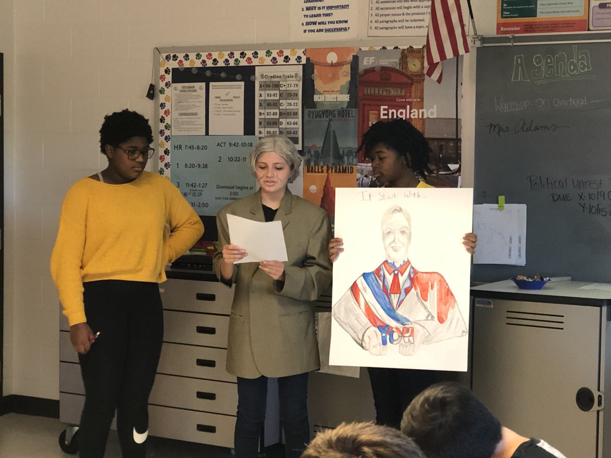 Students in Mrs. Demars class dressed up to present their Latin American Protest speech to the class! #ThompsonJags