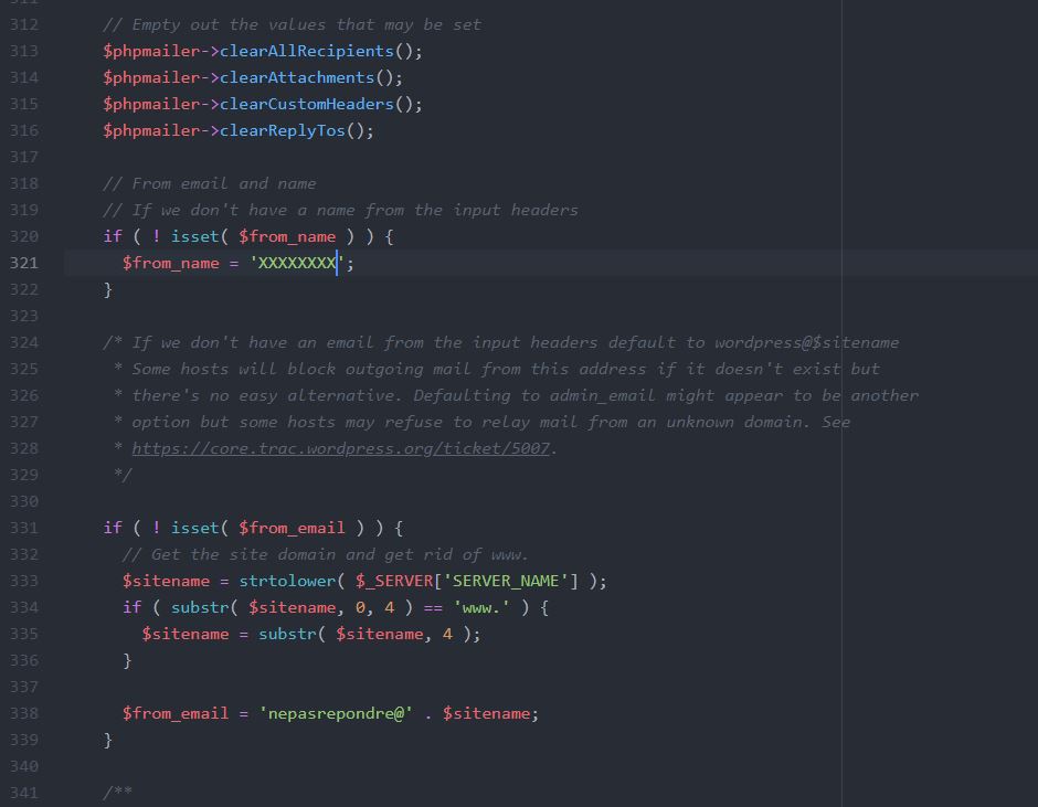 samain75's tweet image. Tu cherches en vain à remplacer l'adresse par défaut de l'expéditeur sous #WP et tu ne souhaites pas alourdir ton #CMS avec un #pluggin ?
FTP ---&amp;gt; pluggable.php ---&amp;gt;ligne 321, 338