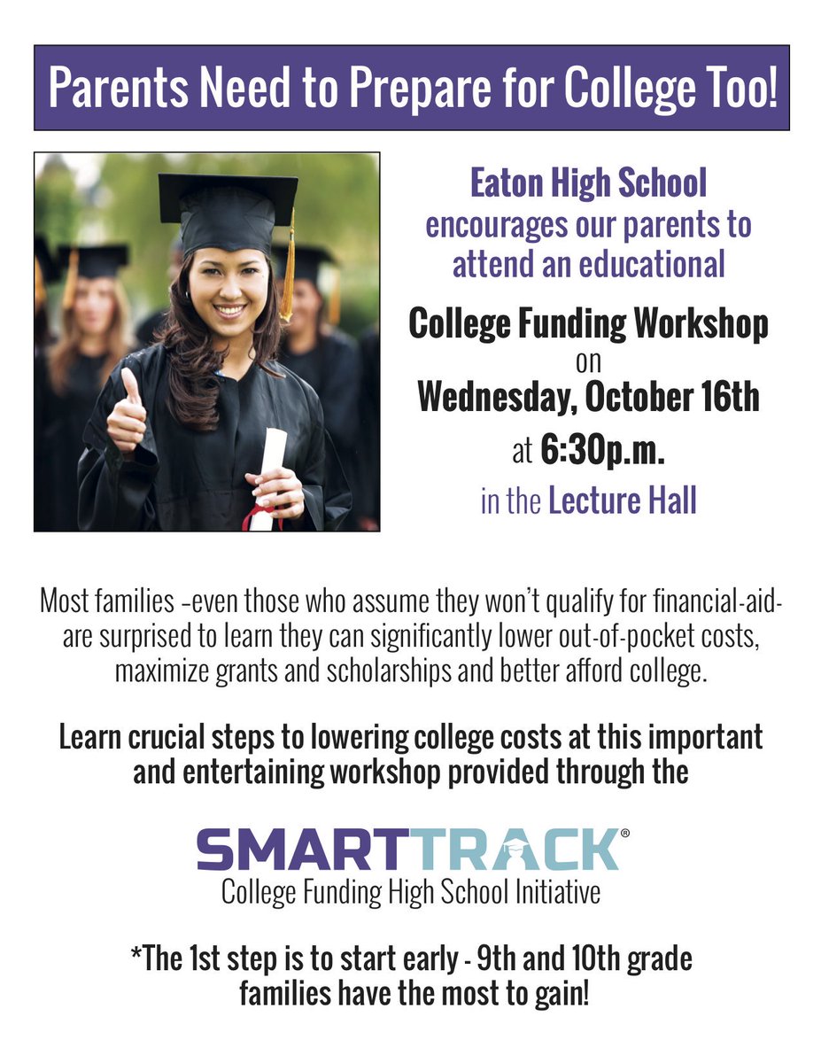 NisdCTE's tweet photo. Don't forget - the next College Funding Workshop is tomorrow in the Eaton High School lecture hall at 6:30pm! See you there! @NISD_CCReady https://t.co/bRPxvggG2K