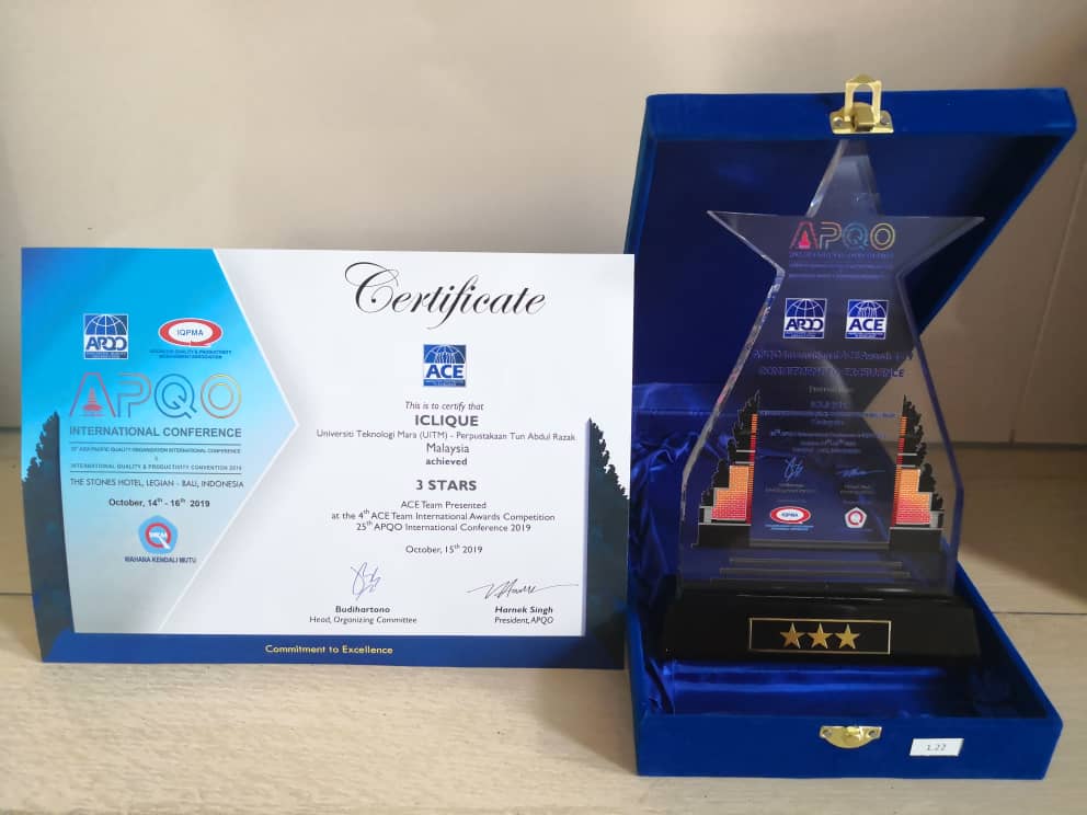 faizar's tweet photo. Tahniah & Syabas kpd KIK I-Clique dari PTAR UiTM meraih Anugerah Emas (Gold Award) 3 Bintang di APQO International ACE Team Awards Competition (Stars Award) 2019 di the Stones Hotel, Legian - Bali, Indonesia
apqc #apqc2019 #IQPC #iqpc2019 #APQOIC #apqo @transUiTM @VCUiTM https://t.co/0oE20QzxCw