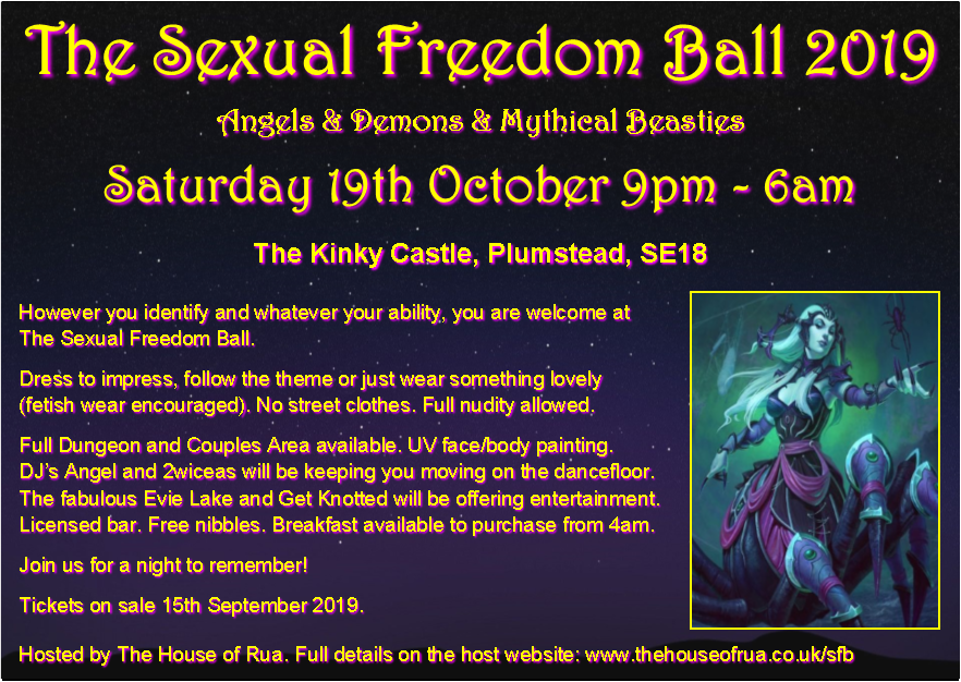 SexFreedomBall's tweet photo. Looking forward to the annual Sexual Freedom Ball in Plumstead this weekend (Sat 19th October 9pm - 6am).  Tickets and info available here: https://t.co/qByaC7gLxr https://t.co/MHCjwVtGsp