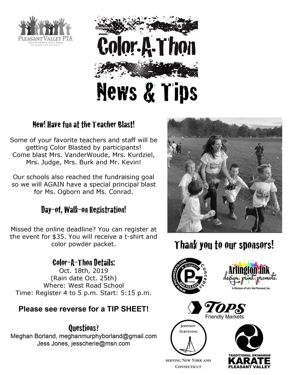 ValleyPTA's tweet photo. Final countdown...3 more days until we get to color blast our @c_conrad14 & @HOgborn @westroadschool ππ Here are some Color-A-Thon Reminders! Fri 10/18! Get your Race Face on!!! #colorathon #traverwestpride #letsgetmessy https://t.co/GAPldStB4J