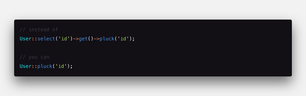 pstephan1187's tweet image. #laraveltip The DB and Eloquent Query Builder classes contain a `pluck` method. So…
