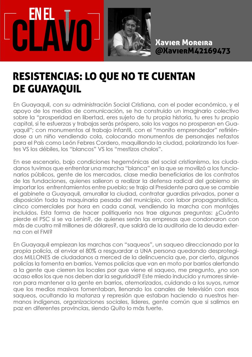 ClavoEc's tweet photo. ARTÍCULO #EnElClavoEC :
RESISTENCIAS: LO QUE NO TE CUENTAN DE GUAYAQUIL por @XavierM42169473

#Opinión #Debate #Izquierdas #Propuestas #Coyuntura #Política https://t.co/QE9jrfEz7A