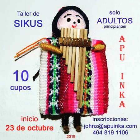 Estimad@s Amig@s en Atlanta, 
nuevo curso de siku o zampoña solo para adultos, inscríbete ya te esperamos.
#apuinka
#andeanmusicperu
#atlantamusicdance
#peruchina
#sikus
#zampoña