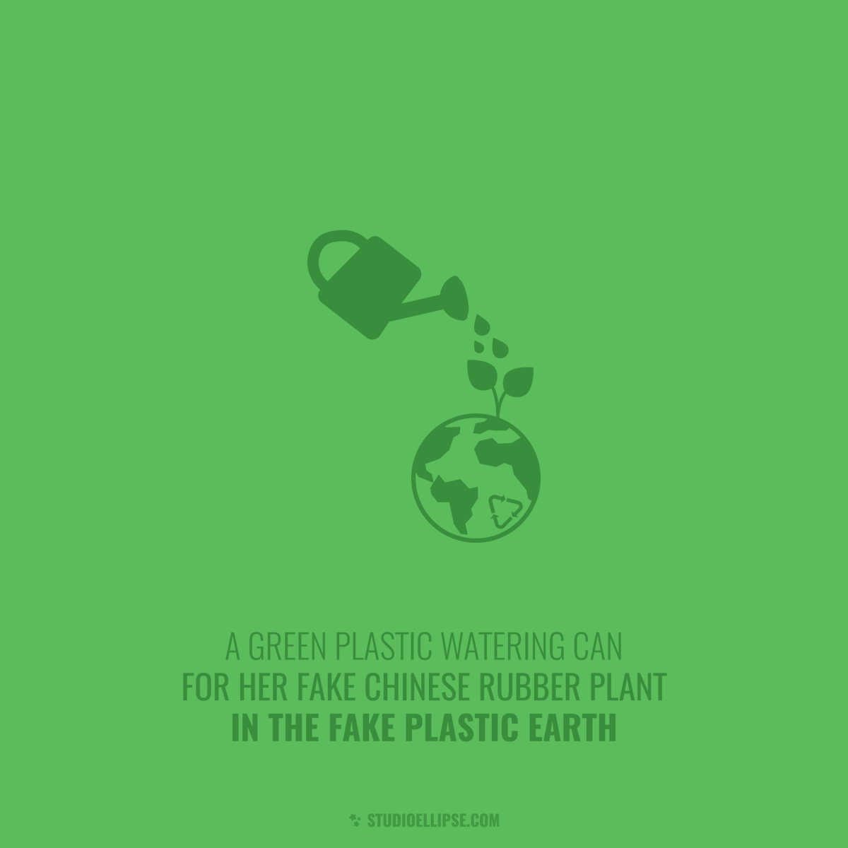 StudioEllipse's tweet photo. "A green plastic watering can, for a fake Chinese rubber plant, in the fake plastic earth."

The @studioellipse Guess the Song series⁠
⁠⁠#studioellipse #graphicdesign #webdesign #studiografico #songs #radiohead #fakeplastictrees #illustration⁠ https://t.co/j5ctsz691s