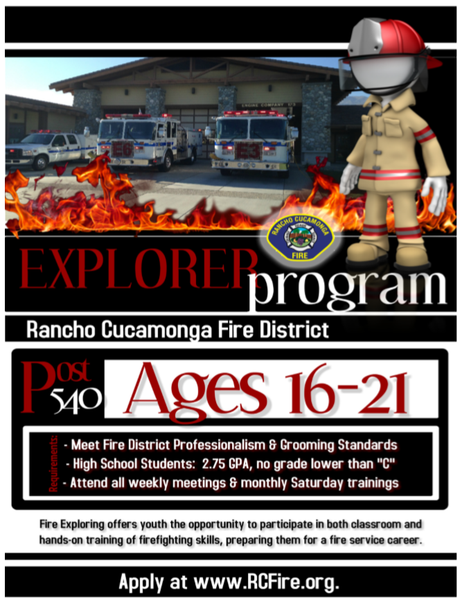 RCFD_PIO's tweet image. Applications for our RCFD #FireExplorer program are now being accepted through 10/17 at 5 p.m. Go to RCFire.org for more information or call 909-774-3020.