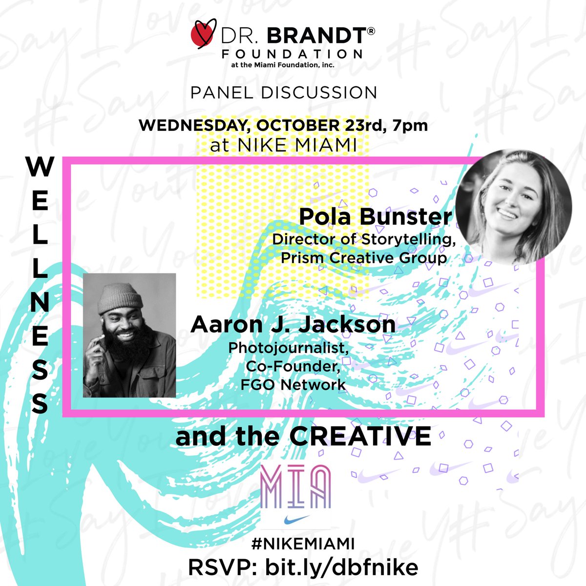 Proud to inform everyone that I will be one of the Speakers for the @drbrandtfoundation Speaker Series, on Wednesday, October 23rd, 2019, 7 PM at #NIKEMiami. So come out and experience a night full of stories that me & Pola have for everyone. RSVP: bit.ly/dbfnike