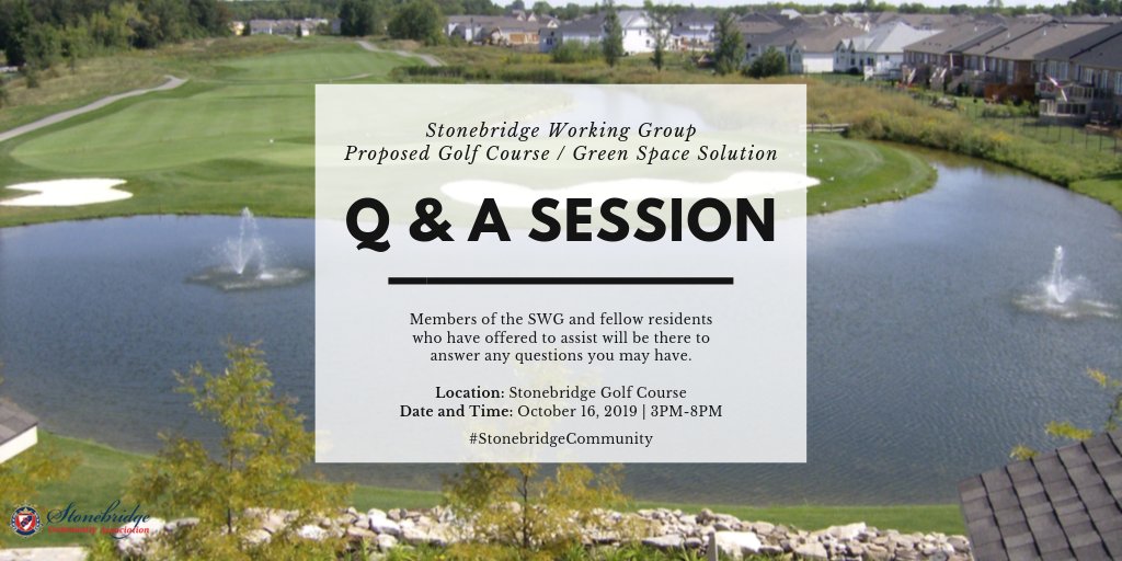 StonebridgeCA's tweet photo. The SWG will be hosting another Q&A drop-in session at the Stonebridge GC on Oct 16 (3pm-8pm). Members of the SWG + fellow residents who have offered to assist will be there to answer all of your Qs about the proposed solution and levy. #SaveStonebridge #StonebridgeCommunity https://t.co/u4ZiuijB5T