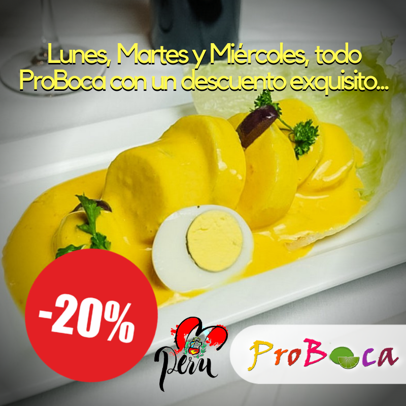 ProbocaChile's tweet image. ¡DE LUNES A MIÉRCOLES! Nuestra Carta completa con 20% de descuento. Ven a disfrutarla a #ProBoca en #PlazaÑuñoa *No acumulable con otras promociones.
---
#ProBocaRestoBar 🇨🇱️🇵🇪️ 🥂
Manuel de Salas Nº 162, #Ñuñoa #Chile
#GastronomíaPeruana