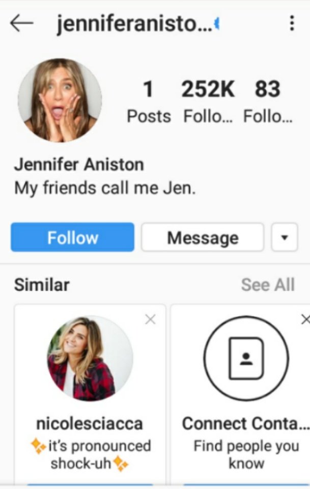 This is so cool. I'm so happy Jennifer Aniston is on Instagram. I really hope I'm not dreming.