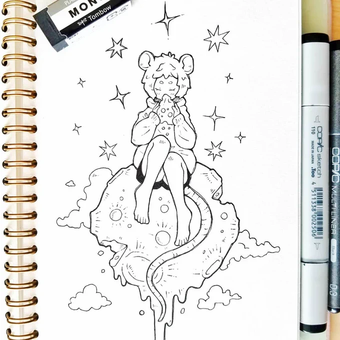 I don't remeber who said the moon was made out of cheese ?? #inktober #inktoberday14 #inktober2019 
