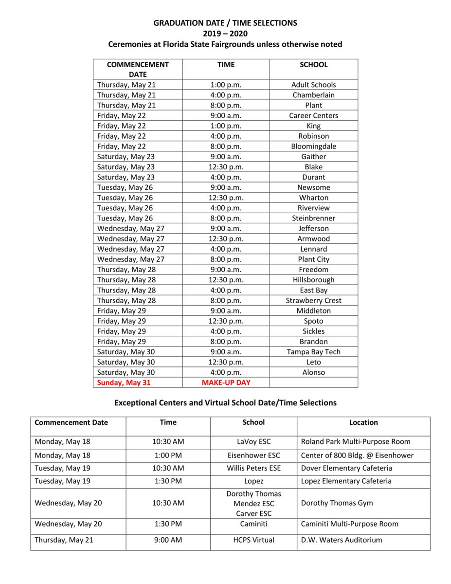 Mark your calendars! The School Board just approved Graduation Dates for the Class Of 2020! Check them out...