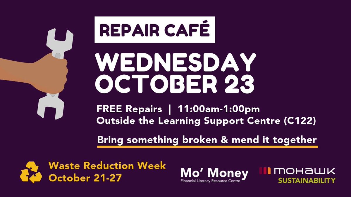 SustainableMoCo's tweet photo. Don’t toss it away! Bring your broken item to next week’s repair café &amp; give it a second chance at life. This event is part of #WasteReductionWeek &amp; is open to all students and employees. Don’t forget to sign up for a reminder e-mail! https://t.co/PSCOr7fHcY #10000Changes https://t.co/WoaNbAWzdS