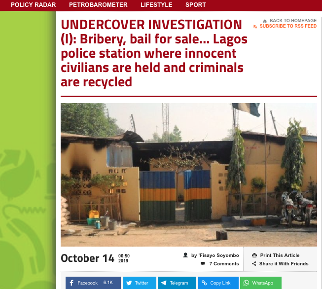 [Trending on TheCable] UNDERCOVER INVESTIGATION (I): Bribery, bail for sale… #Lagos police station where innocent civilians are jailed and criminals are recycled | TheCable bit.ly/2pgS0kE #PoliceBailForSale #ReformPoliceNG #UndercoverInvestigation