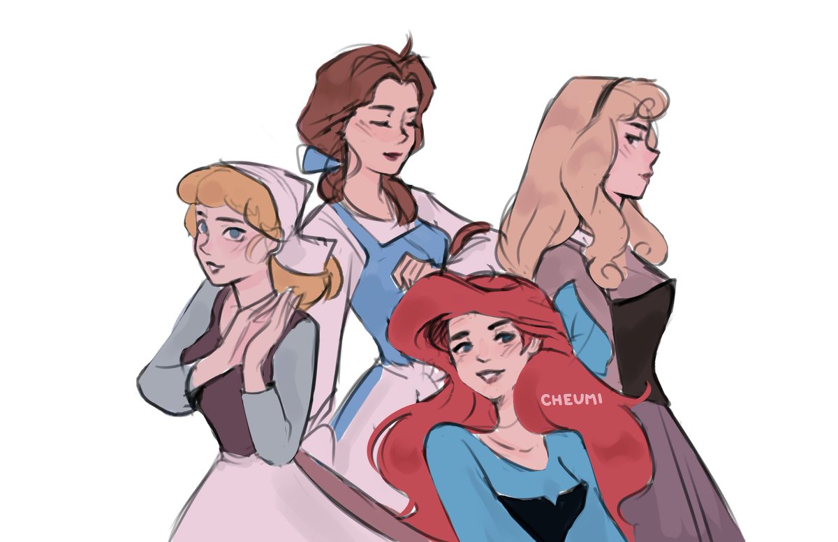 _Cheumi's tweet image. I love my village beauties ♡
•
•
•
#artist #art #drawing #draw #digitalart #digitalartist #color #commission #cute #paint #painting #sketch #anime #manga  #disney #disneyprincess #fanart #belle #cinderella #ariel #aurora