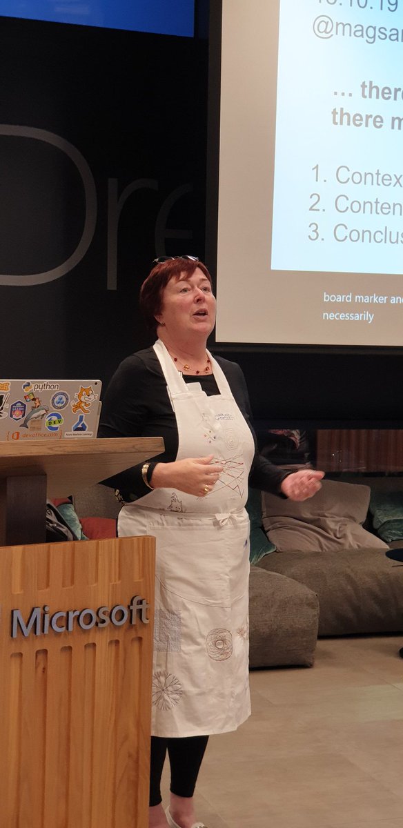 Howell_MSFT's tweet photo. @mathsmeetie #mathsmeetie #mathsweek19 @magsamond with. @turtlestitch apron and maths! https://t.co/hGaUgAhItg