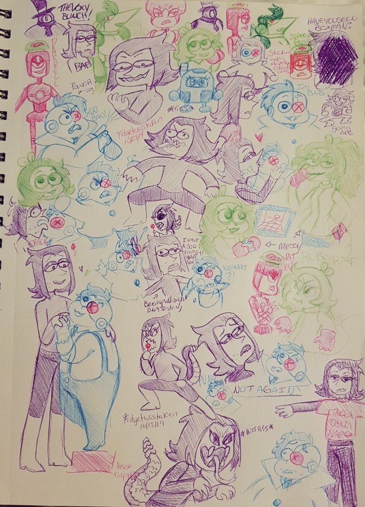 FidgetWasTaken's tweet photo. More coloured pen doodles, finally filled this page up uwu
#okkoletsbeheroes #okko #voxman #voxybunch #boxbots #fink #okkofink https://t.co/klXzdwnTQX