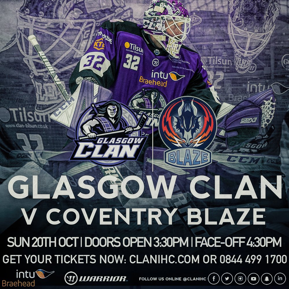 🎟️ WIN 🎟️: RT, Like &amp; Follow Us to have a chance of winning 4⃣ tickets to THIS SUNDAY's home game against the <a href="/covblazehockey/">Coventry Blaze 🐲🏒</a> at @intuBraehead Arena.

Tickets can also be booked online NOW:

🎟️🔗 bit.ly/2nDzuCm
🎟️📞 0844 499 1700

#Glasgow | #Nightout | #FamilyTime