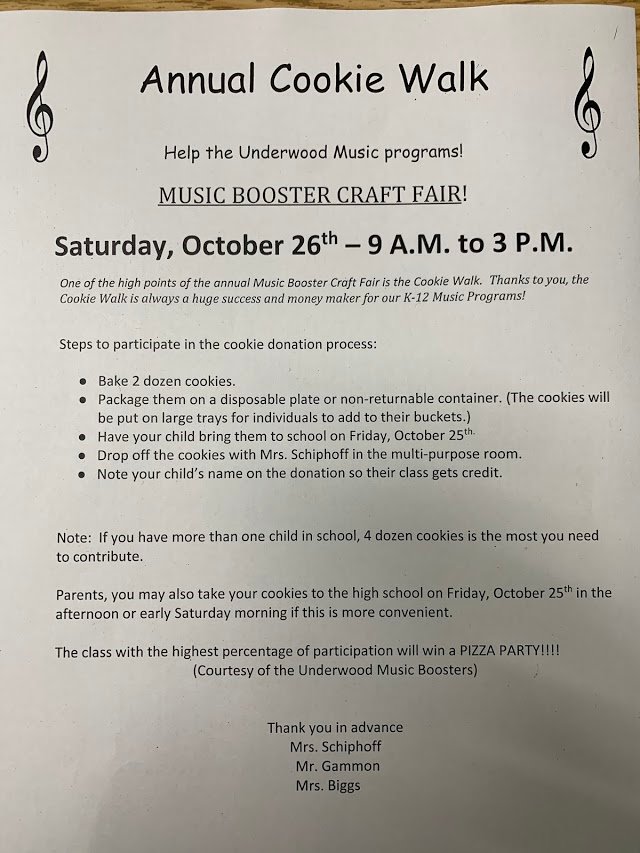 Please help out the Underwood Music Program during the annual cookie walk.