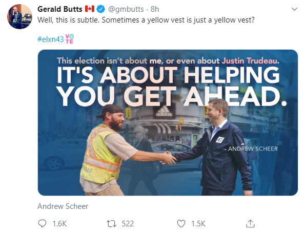 AndrewScheer's tweet photo. Still shocked by this from Trudeau's top advisor.
 
Liberals say they’re for the middle class and those working hard to join it. Except if you wear high-vis work gear and put in a hard day’s work. Then they call you a racist.
 
I was proud to shake this man's hand. https://t.co/Xln96ltaIE