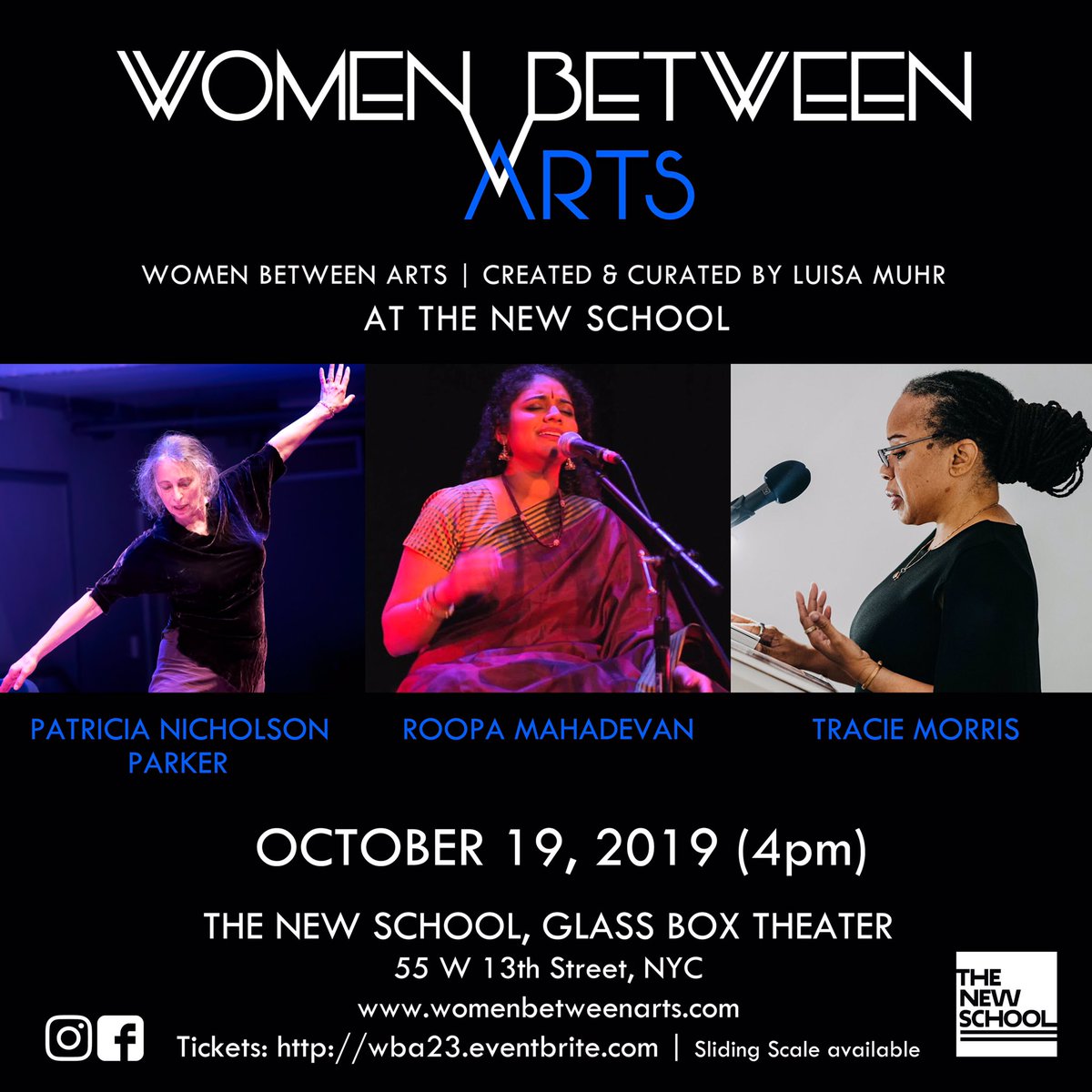 Women Between Arts @women_btw_arts is back!
This Saturday, October 19, 4pm at <a href="/TheNewSchool/">The New School</a> Glass Box (55 W 13th St), featuring artists Patricia Nicholson Parker, Roopa Mahadevan, and Tracie Morris! Buy tickets in advance! wba23.eventbrite.com