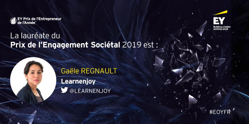 EYFrance's tweet photo. Félicitations à Gaële Regnault, fondatrice de @LEARNENJOY et lauréate du Prix de l’Engagement Sociétal 2019 ! #EOYFR https://t.co/CHPqmCDQEj
