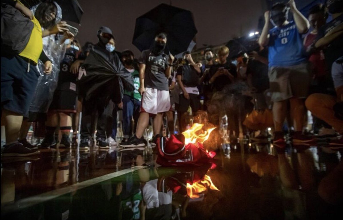 Hong Kong protestors burn LeBron James Jerseys.

Never side with the communists. Never!