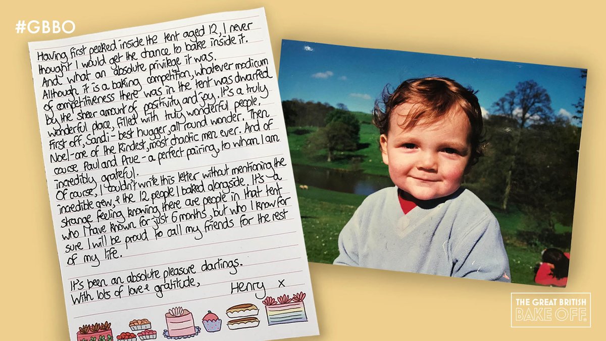 “Although it is a baking competition, whatever modicum of competitiveness there was in the tent was dwarfed by the sheer amount of positivity and joy.”
Here’s Henry’s lovely letter to you all. #GBBO