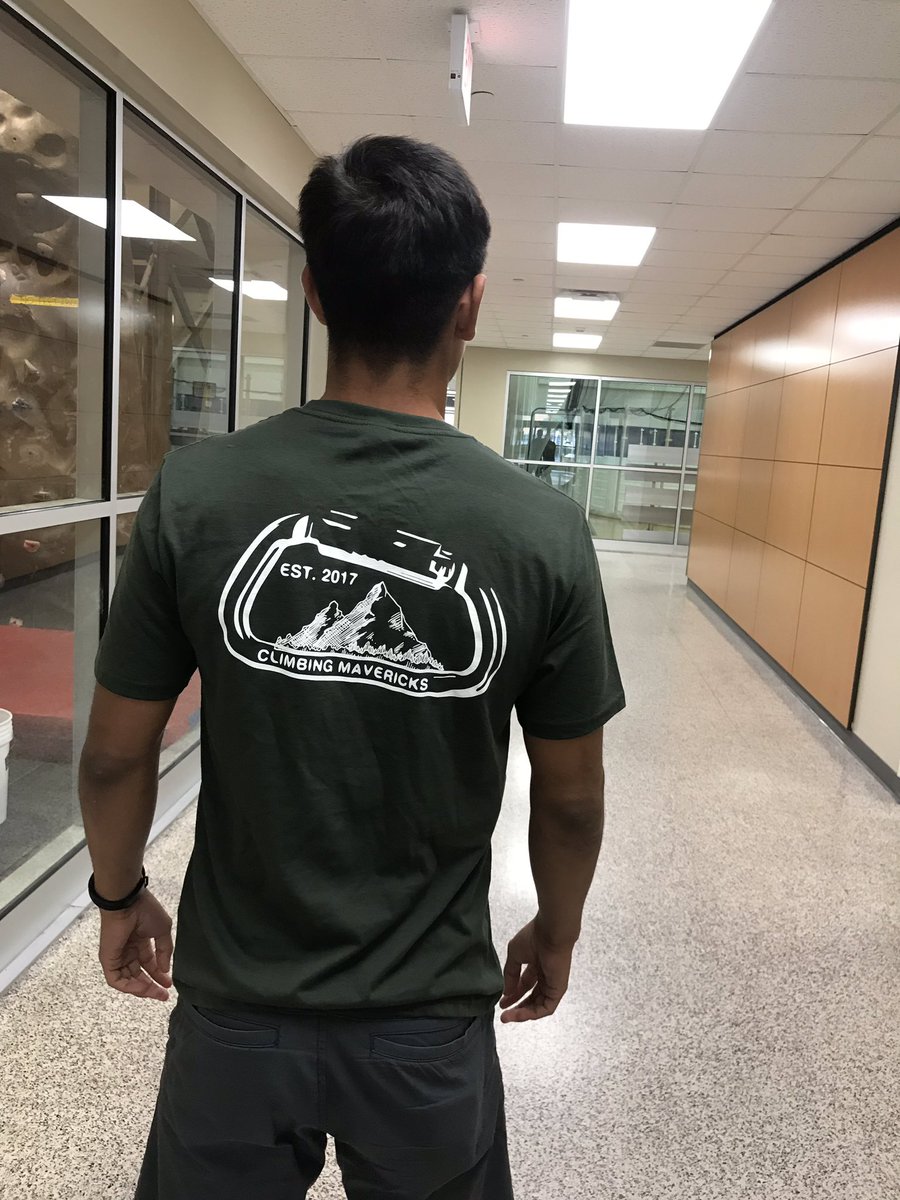 ClimbingMavs's tweet photo. Here is Sebastian modeling our new club shirts! 
Come get yours @ practice tonight.
If you’re not a member and want one it’s only $15!

Ps Pearl Dao designed the shirt https://t.co/4Q7zybhc0Y