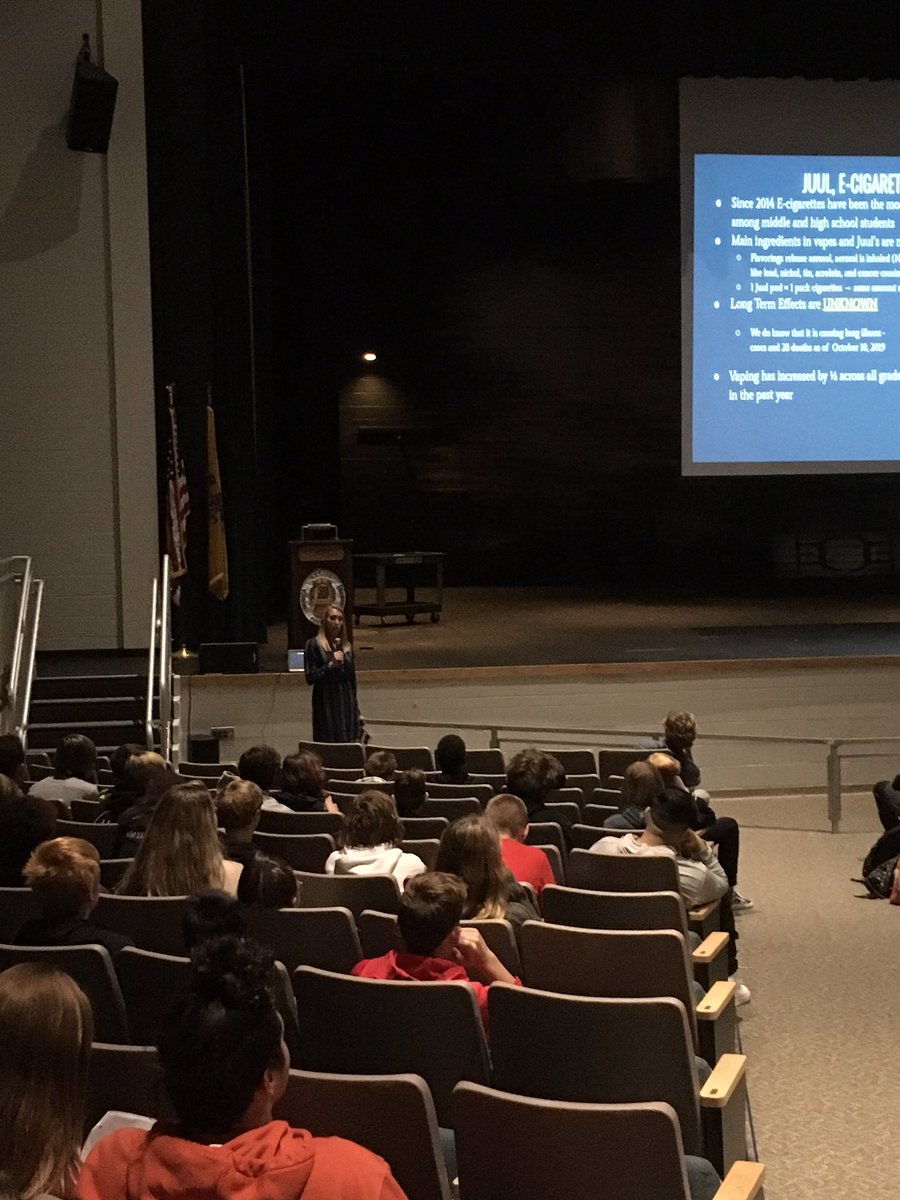SenecaFamily's tweet photo. Miss Cuneo presented to the #SenecaFamily Class of 2023 today about making good decisions and about the dangers of drugs, alcohol, and vape products. #DefytheIssue https://t.co/5ioERuj0Bv
