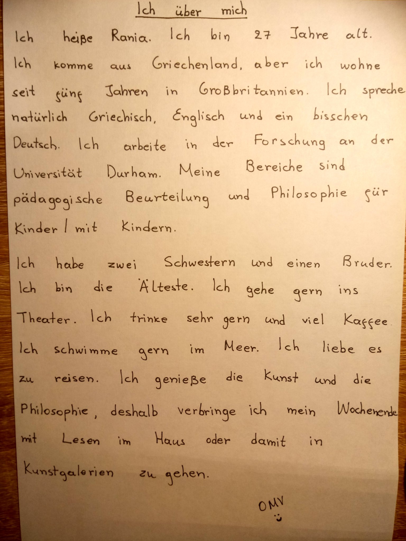 Dr Ourania M Ventista Writing About Me In German Any Corrections Learning Language Education German