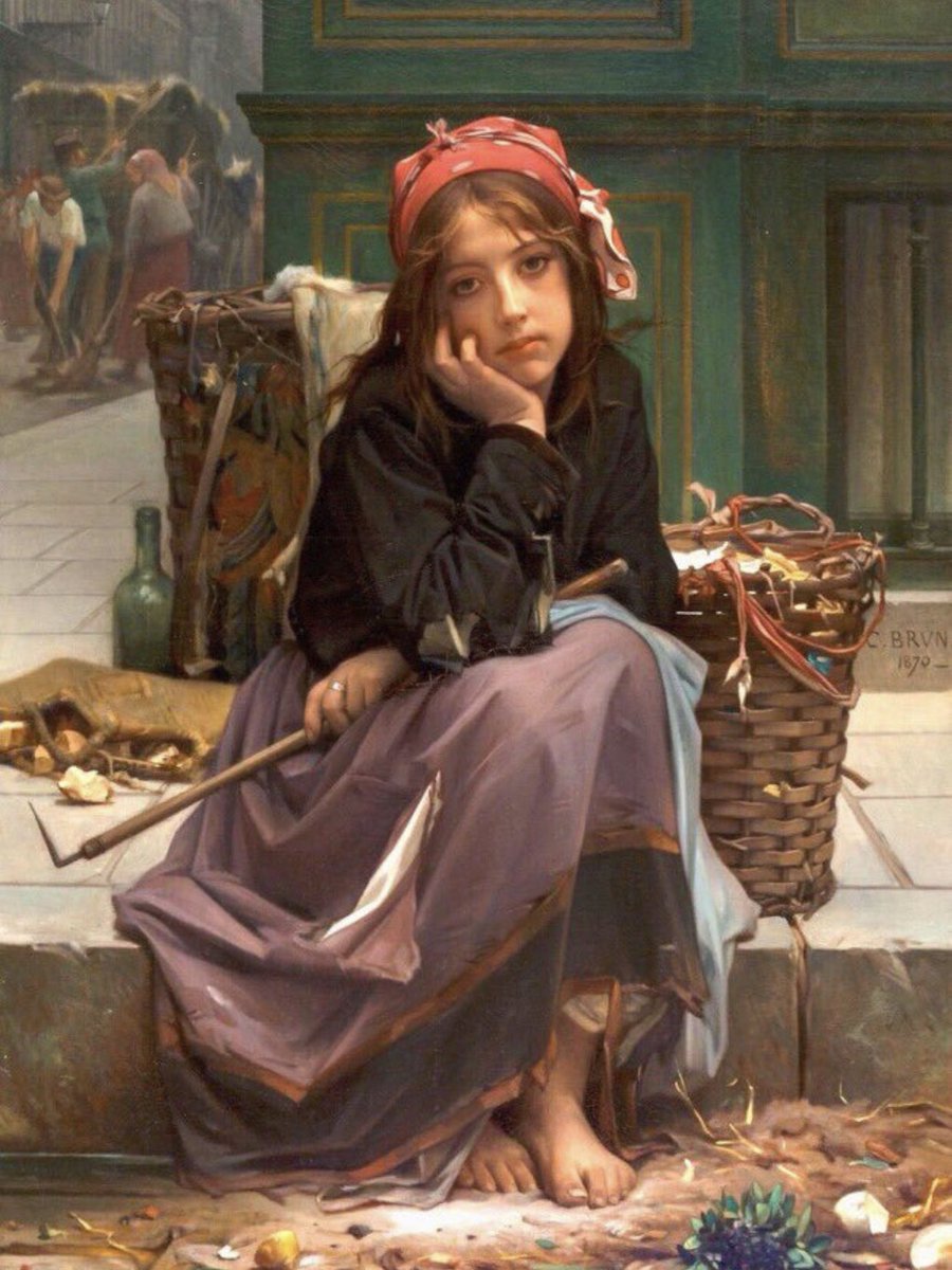 لوحة جميلة للفرنسي (غليوم بران) وبائعة قطع القماش المُخرقة والتالفة 1870م وهي التجارة الرائجة للكثير من المشردين في باريس.

✨🕊