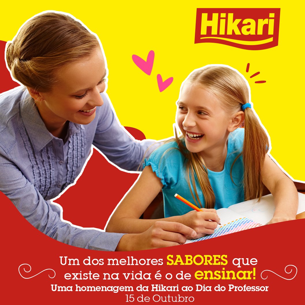 Hikari_Brasil's tweet photo. Feliz Dia Do Professor!

São vocês que nos ensinam desde pequenos o sabor do aprendizado!

Uma homenagem da Hikari ao Dia do Professor! ❤️

#Hikari #aquitemsabor #Diadoprofessor #homenagem https://t.co/N2rd2m8DOa