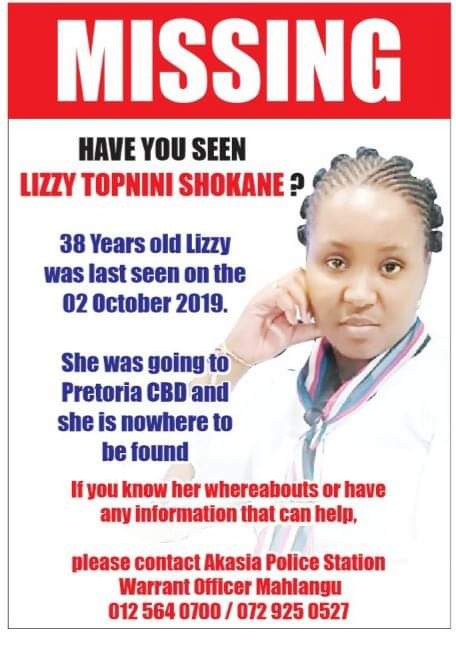 MatsaneEmmy's tweet image. Please help find lizzy a Capitec employee from Soshanguve last seen 2nd of October 2019 a mother of 2 little..
Help retweet @AdvBarryRoux @TakaTina1 @danielmarven @PearlThusi @casspernyovest  and more please @tumisole 🙏🙏🙏